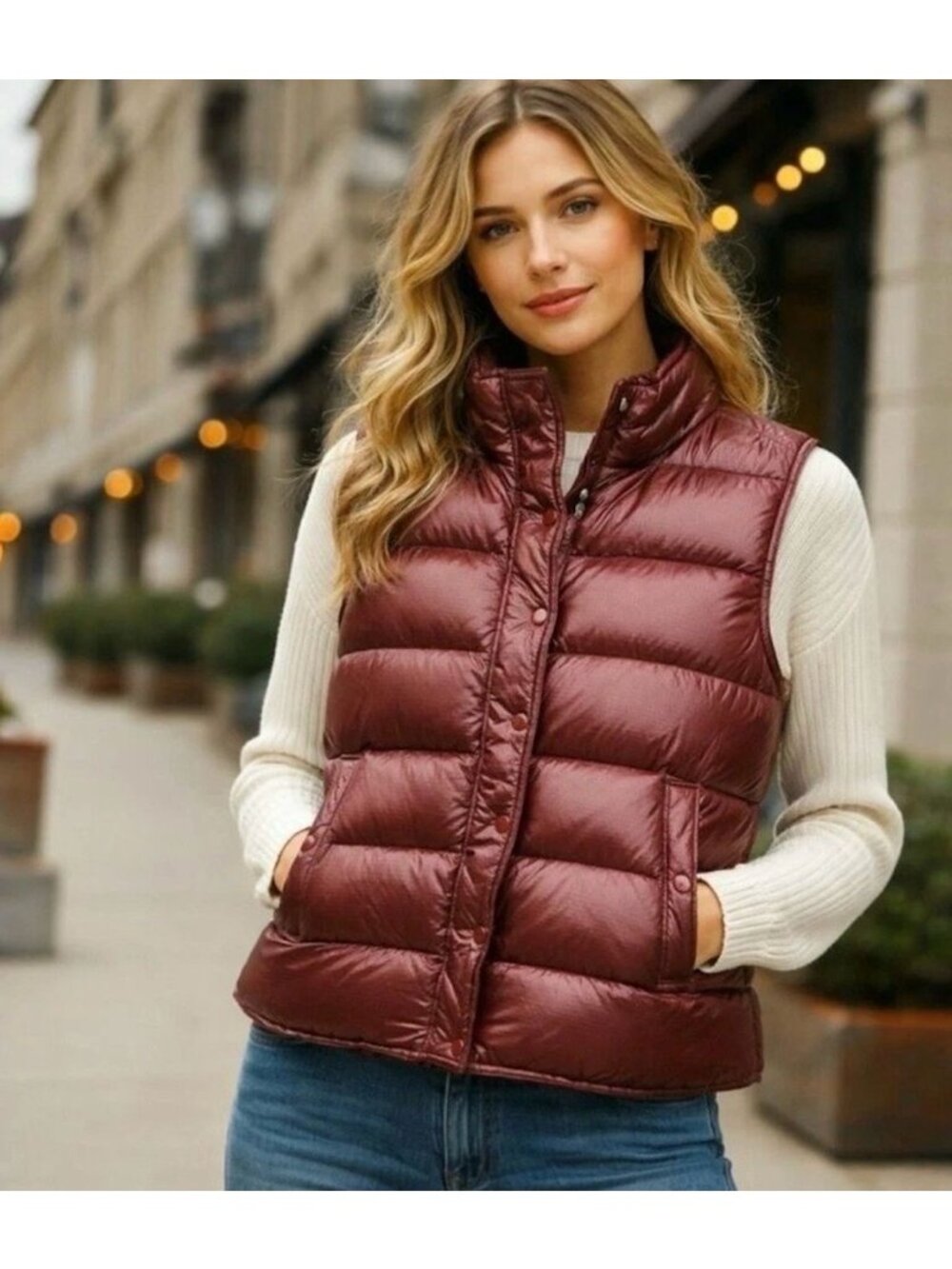 J.Crew Womens Down Filled Full Zip Puffer Vest Jacket Sz. XS Burgundy Red FA EXC